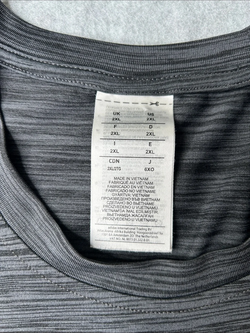 adidas Gray Heather Short Sleeve Performance Tee with White Shoulder Stripes
